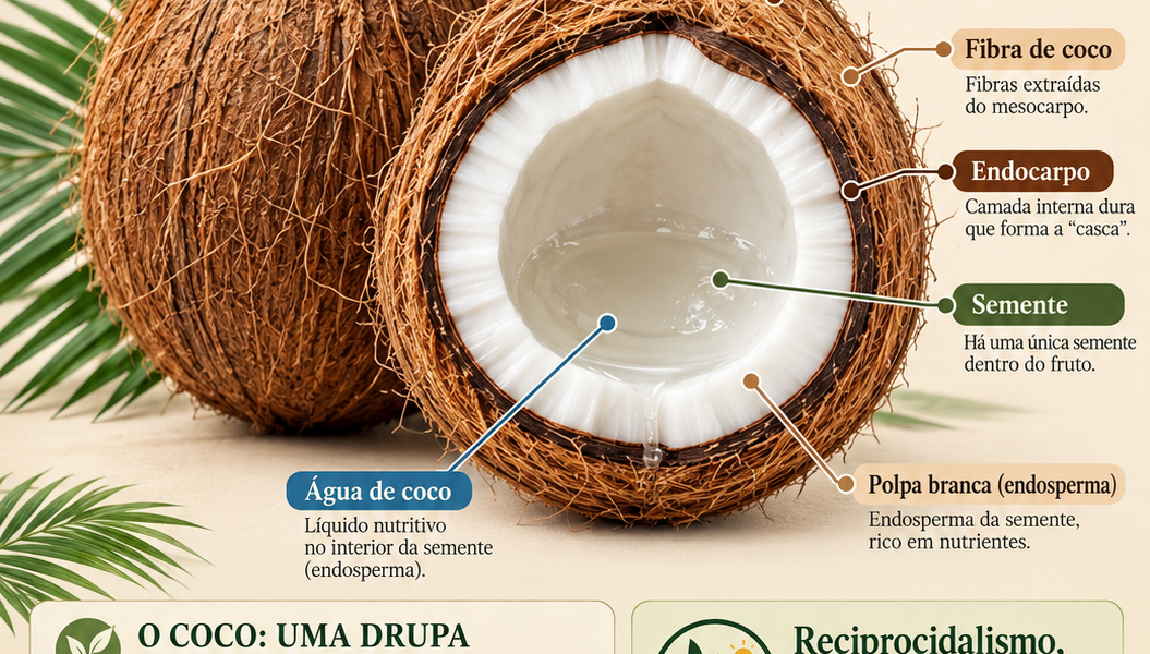 Coqueiro – Botanicamente, o coco é uma Drupa